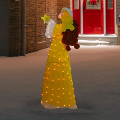 Northlight 72" Lighted 2D Yellow Chenille Angel Outdoor Christmas Decoration 1 Northlight 72" Lighted 2D Yellow Chenille Angel Outdoor Christmas Decoration