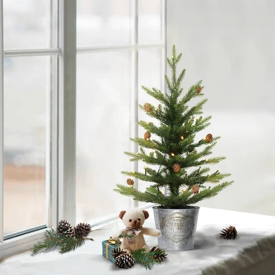 2ft Puleo Pre-Lit Tabletop Artificial Christmas Tree In Metal Pot Clear Lights 1 2ft Puleo Pre-Lit Tabletop Artificial Christmas Tree In Metal Pot Clear Lights