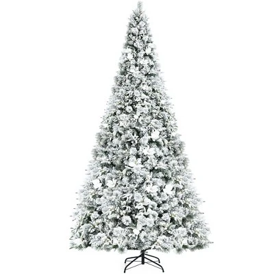 Costway 5ft/6ft/7ft/8ft Snow Flocked Hinged Christmas Tree W/ Berries & Poinsettia Flowers 12 Costway 5ft/6ft/7ft/8ft Snow Flocked Hinged Christmas Tree W/ Berries & Poinsettia Flowers - Image 12