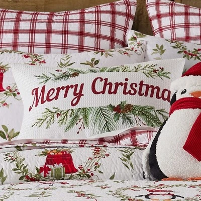 Pine & Plaid Printed Merry Christmas Pillow 12x20 - Levtex Home 1 Pine & Plaid Printed Merry Christmas Pillow 12x20 - Levtex Home