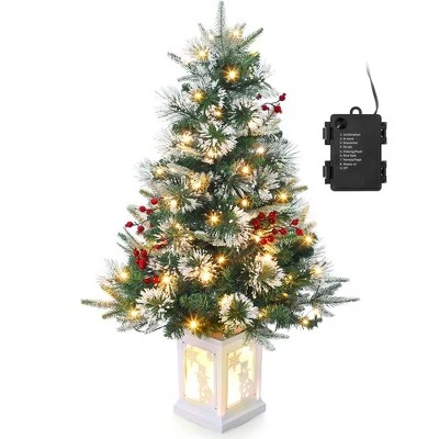 3FT Pre Lit Premium Potted Flocked Arctic Fir Christmas Tree , Artificial Mini Pre Lit Xmas Tree Christmas Decoration Snowman White Base 7 3FT Pre Lit Premium Potted Flocked Arctic Fir Christmas Tree , Artificial Mini Pre Lit Xmas Tree Christmas Decoration Snowman White Base - Image 7
