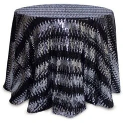 Melrose 96" Black And Silver Colored Round Sequined Christmas Tablecloth