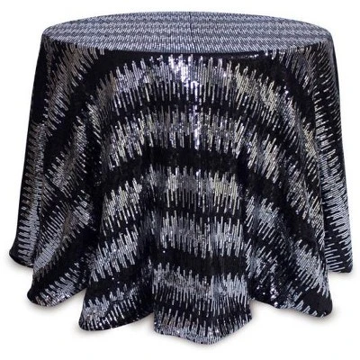 Melrose 96" Black And Silver Colored Round Sequined Christmas Tablecloth 1 Melrose 96" Black And Silver Colored Round Sequined Christmas Tablecloth