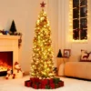 6ft/7.5ft/9ft/12ft Pre-Lit Pencil Christmas Tree With Dual-Color Lights, Slim Artificial Indoor Outdoor Xmas Tree For Home & Apartment