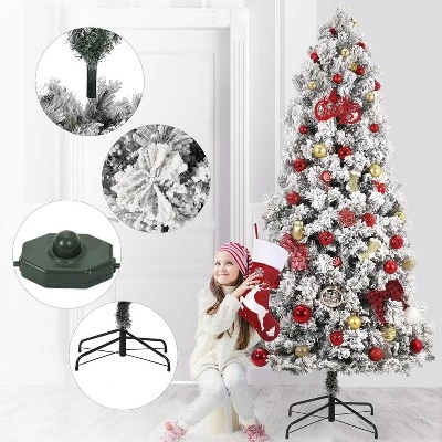 Artificial Christmas Tree With White Lights & Foldabe Metal Stand, Flocked Christmas Pine Trees For Home, Holiday Decoration 5 Artificial Christmas Tree With White Lights & Foldabe Metal Stand, Flocked Christmas Pine Trees For Home, Holiday Decoration - Image 5