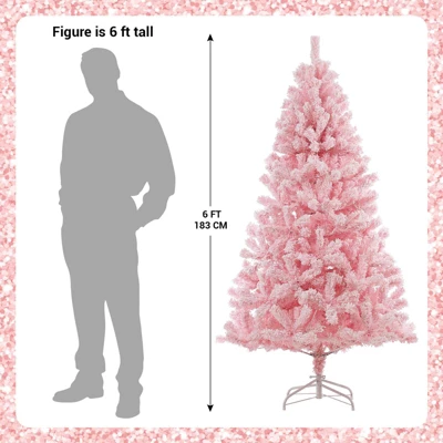 6 Ft Pink Pre-Lit Artificial Christmas Tree Snow Flocked Holiday Hinged Xmas Tree With 250 Multi-Color Led Lights 751 Branch Tips Artificial Pine Chr 2 6 Ft Pink Pre-Lit Artificial Christmas Tree Snow Flocked Holiday Hinged Xmas Tree With 250 Multi-Color Led Lights 751 Branch Tips Artificial Pine Chr - Image 2