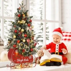 Homhougo 3ft Mini Artificial Christmas Tree With Realistic Spruce Tips & Sleigh Base, Great For Home Or Office Decoration -Northlight Sale Store GUEST df849bc7 4eeb 4f6a bacc 628cfc751849