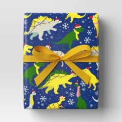 30â 125 Sq Ft Christmas Roll Wrap Dinosaurs On Blue - Wondershopâ˘