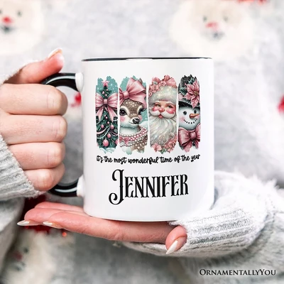 Coquette Pink Christmas Mug, It's The Most Wonderful Time Of The Year Vintage Gift (Non-Custom Only)| OrnamentallyYou 3 Coquette Pink Christmas Mug, It's The Most Wonderful Time Of The Year Vintage Gift (Non-Custom Only)| OrnamentallyYou - Image 3