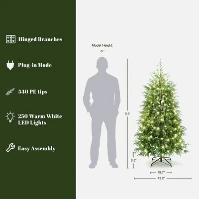 LuxenHome 6Ft Pre-Lit Green Full Artificial Cedar Christmas Tree With Metal Stand 2 LuxenHome 6Ft Pre-Lit Green Full Artificial Cedar Christmas Tree With Metal Stand - Image 2