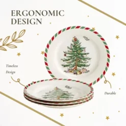 Spode Christmas Tree 8" Candy Cane Appetizer Plates (Set Of 4) - Festive Holiday Tableware, Dishwasher & Microwave Safe -Northlight Sale Store GUEST e242bdb0 1547 4061 bfc7 c7089a224c7c