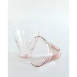 Slickblue Set Of 2 Handmade Hammered Glass Cups – 13.5oz, Colored Glass, Blush/Clear/Smoke