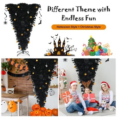 Costway 6ft Upside Down Christmas Halloween Tree Black W/270 Purple LED Lights 6 Costway 6ft Upside Down Christmas Halloween Tree Black W/270 Purple LED Lights - Image 6