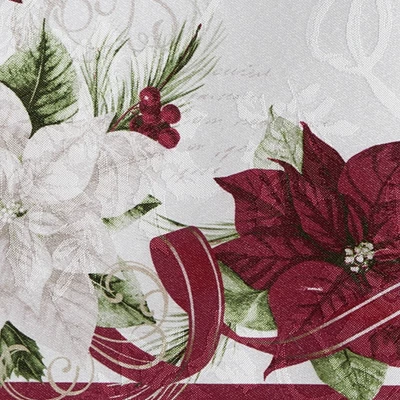 Elrene Clarette Poinsettia Holiday Fabric Tablecloth - Elrene Home Fashions 2 Elrene Clarette Poinsettia Holiday Fabric Tablecloth - Elrene Home Fashions - Image 2