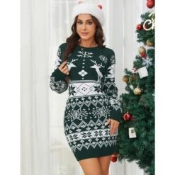 Women's Cute Ugly Christmas Sweater Dress Long Sleeve Crew Neck Pullover Reindeer Snowflakes Printed Holiday Mini Sweater Dress 8 Women's Cute Ugly Christmas Sweater Dress Long Sleeve Crew Neck Pullover Reindeer Snowflakes Printed Holiday Mini Sweater Dress -Northlight Sale Store GUEST e3f7086b a6d3 4c8a 9412 53fbbdeb248c