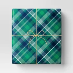30" 50 Sq Ft Christmas Roll Wrap Green And Navy Plaid - Wondershopâ˘