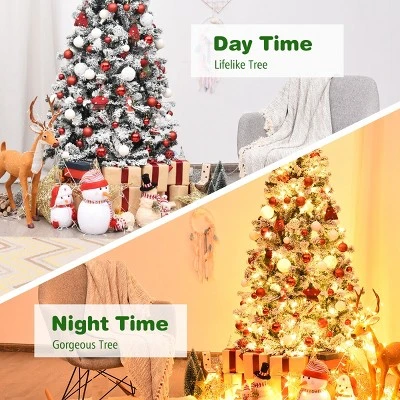 Costway 6ft/7.5ft/9ft Pre-Lit Premium Snow Flocked Hinged Artificial Christmas Tree With 250 Lights/450 Light/550 Lights 6 Costway 6ft/7.5ft/9ft Pre-Lit Premium Snow Flocked Hinged Artificial Christmas Tree With 250 Lights/450 Light/550 Lights - Image 6