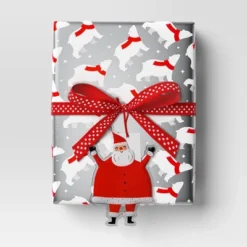 30â 25 Sq Ft Christmas Roll Wrap Red White Polar Bears On Silver - Wondershopâ˘