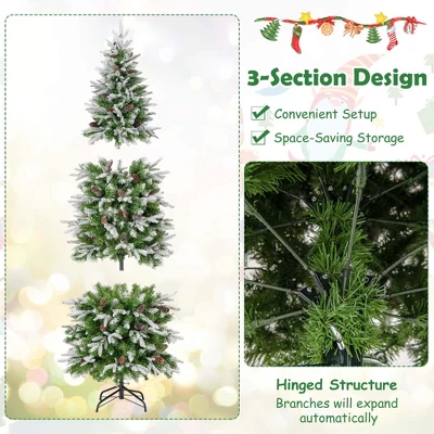 Costway 6/7.5/9 FT Flocked Christmas Tree With 671/913/1310 PE PVC Branch Tips 280/350/470 Warm White LED Lights 6 Costway 6/7.5/9 FT Flocked Christmas Tree With 671/913/1310 PE PVC Branch Tips 280/350/470 Warm White LED Lights - Image 6