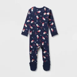 Baby Santa Print Ribbed Holiday Matching Family Footed Pajamas - Wondershop⢠Navy Blue
