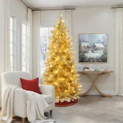 LuxenHome 7.5Ft Pre-Lit Gold Tinsel Artificial Pine Tree With Metal Stand -Northlight Sale Store GUEST ecac5108 6f08 4816 affc e62185531758