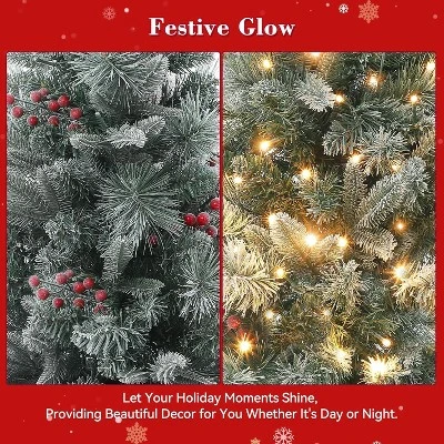 3 Ft Prelit Artificial Christmas Tree, Potted Fake Snow Flocked Christmas Tree With 78 LED Lights, Small Tabletop Battery-Powered Lighted Xmas Tree 3 3 Ft Prelit Artificial Christmas Tree, Potted Fake Snow Flocked Christmas Tree With 78 LED Lights, Small Tabletop Battery-Powered Lighted Xmas Tree - Image 3