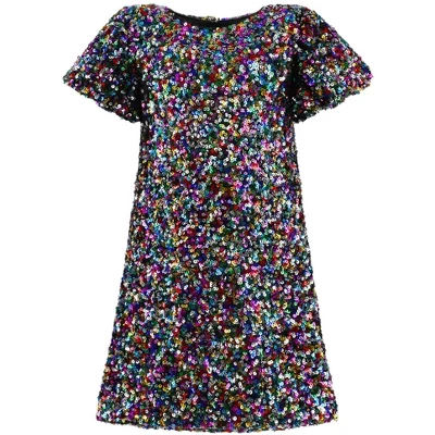 2Bunnies Girls' Christmas New Year's Colorful Stardust Sequin Dress Puff Sleeve 6 2Bunnies Girls' Christmas New Year's Colorful Stardust Sequin Dress Puff Sleeve - Image 6