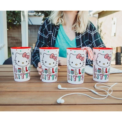 Silver Buffalo Sanrio Hello Kitty Holiday 4-Piece Plastic Cup Set | Each Holds 22 Ounces 4 Silver Buffalo Sanrio Hello Kitty Holiday 4-Piece Plastic Cup Set | Each Holds 22 Ounces - Image 4