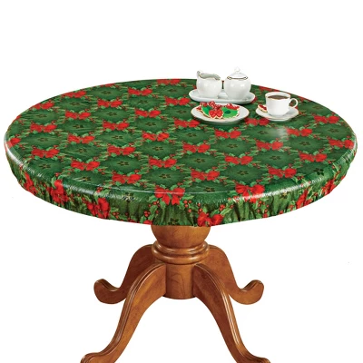 Collections Etc Holly Stretch-to-Fit Holiday Table Cover 2 Collections Etc Holly Stretch-to-Fit Holiday Table Cover - Image 2