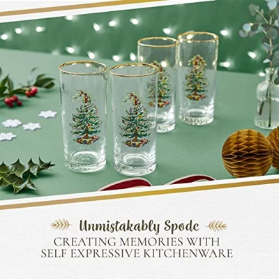Spode Christmas Tree 15oz Highball Glasses, Set Of 4 - Gold-Rimmed Elegant Holiday-Themed Glassware, Festive Holiday Drinkware For Christmas Parties 6 Spode Christmas Tree 15oz Highball Glasses, Set Of 4 - Gold-Rimmed Elegant Holiday-Themed Glassware, Festive Holiday Drinkware For Christmas Parties - Image 6