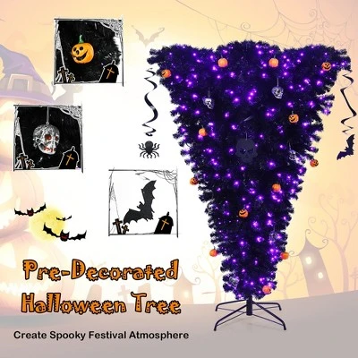 Costway 6ft Upside Down Christmas Halloween Tree Black W/270 Purple LED Lights 5 Costway 6ft Upside Down Christmas Halloween Tree Black W/270 Purple LED Lights - Image 5
