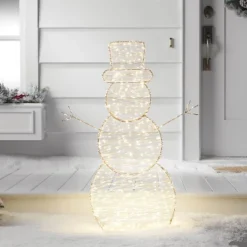 LED Champagne Metal Snowman Christmas Novelty Sculpture Light With White Color Light Bulb - Wondershopâ˘