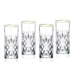 Lorren Home Trends Siena Collection Set Of 4 Crystal Water, Beverage, Or Ice Tea Glass With Gold Band Design