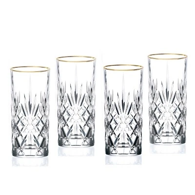 Lorren Home Trends Siena Collection Set Of 4 Crystal Water, Beverage, Or Ice Tea Glass With Gold Band Design 1 Lorren Home Trends Siena Collection Set Of 4 Crystal Water, Beverage, Or Ice Tea Glass With Gold Band Design