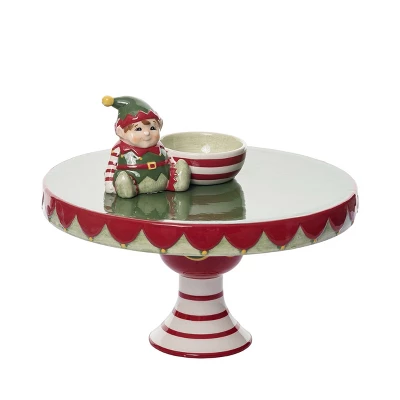 Transpac 12.25 In Holiday Santa Elf Pedestal Dip Bowl Set Of 2 Serving Trays Dolomite Christmas Decor 2 Transpac 12.25 In Holiday Santa Elf Pedestal Dip Bowl Set Of 2 Serving Trays Dolomite Christmas Decor - Image 2