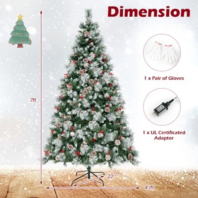 Costway 7 FT Pre-Lit Artificial Christmas Tree Hinged With Pine Needles 400 LED Lights 2 Costway 7 FT Pre-Lit Artificial Christmas Tree Hinged With Pine Needles 400 LED Lights - Image 2