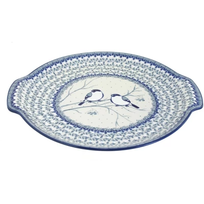 Blue Rose Polish Pottery 151 Ceramika Artystyczna Round Serving Tray With Handles 3 Blue Rose Polish Pottery 151 Ceramika Artystyczna Round Serving Tray With Handles - Image 3