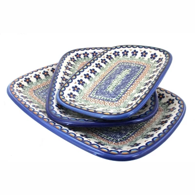 Blue Rose Polish Pottery 6200 Vena 3 Piece Rectangular Serving Set 4 Blue Rose Polish Pottery 6200 Vena 3 Piece Rectangular Serving Set - Image 4