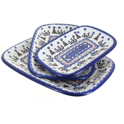 Blue Rose Polish Pottery 6200 Vena 3 Piece Rectangular Serving Set 2 Blue Rose Polish Pottery 6200 Vena 3 Piece Rectangular Serving Set - Image 2