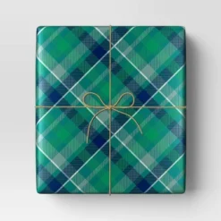 40" 125 Sq Ft Christmas Roll Wrap Green/Blue Plaid - Wondershopâ˘