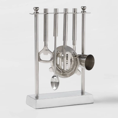 5pc Stainless Steel Bar Tool Set With Stand Silver - Threshold™: Barware Kit With Storage Case 2 5pc Stainless Steel Bar Tool Set With Stand Silver - Threshold™: Barware Kit With Storage Case - Image 2