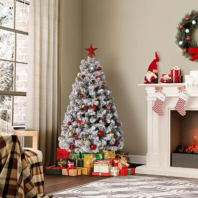 Acekool Pre-Lit Snow Flocked Artificial Tree With Warm White Lights, Small Tree With Foldable Metal Stand, Indoor Holiday Decor 1 Acekool Pre-Lit Snow Flocked Artificial Tree With Warm White Lights, Small Tree With Foldable Metal Stand, Indoor Holiday Decor