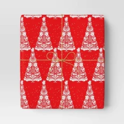 30â 20 Sq Ft Christmas Roll Wrap White Trees On Red - Wondershopâ˘