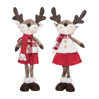 Transpac Plush Standing Reindeer Set Of 2 - Festive Christmas Decorative Objects For Holiday Cheer 1 Transpac Plush Standing Reindeer Set Of 2 - Festive Christmas Decorative Objects For Holiday Cheer