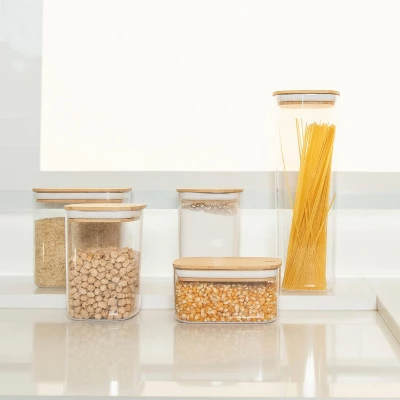 OU Airtight Food Storage Container Set 8pc (set Of 4) Clear Plastic Storage Container W Leak Proof Bamboo Lid, Stackable Kitchen Pantry Organizer Jars 5 OU Airtight Food Storage Container Set 8pc (set Of 4) Clear Plastic Storage Container W Leak Proof Bamboo Lid, Stackable Kitchen Pantry Organizer Jars - Image 5