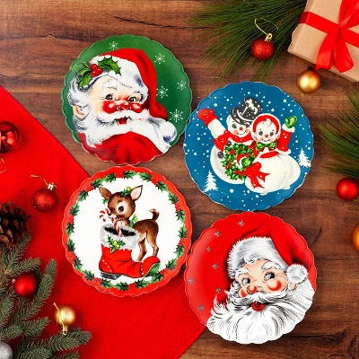 Mr. Christmas Nostalgic Ceramic Scalloped Christmas Plate Set - Bold - 8" - Set Of 4 1 Mr. Christmas Nostalgic Ceramic Scalloped Christmas Plate Set - Bold - 8" - Set Of 4