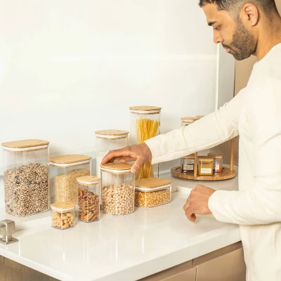 OU Airtight Food Storage Container Set 8pc (set Of 4) Clear Plastic Storage Container W Leak Proof Bamboo Lid, Stackable Kitchen Pantry Organizer Jars 2 OU Airtight Food Storage Container Set 8pc (set Of 4) Clear Plastic Storage Container W Leak Proof Bamboo Lid, Stackable Kitchen Pantry Organizer Jars - Image 2