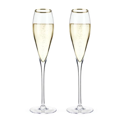 Viski Gold-Rimmed Crystal Champagne Flutes Set Of 2 - Premium Crystal Clear Glass, Modern Stemmed, Champagne Glass Gift Set - 8oz 3 Viski Gold-Rimmed Crystal Champagne Flutes Set Of 2 - Premium Crystal Clear Glass, Modern Stemmed, Champagne Glass Gift Set - 8oz - Image 3