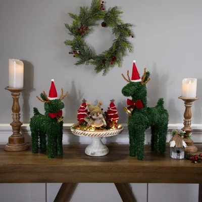 Northlight Reindeer With Santa Hat, Bell And Bow Artificial Pine Christmas Decoration - 16" 2 Northlight Reindeer With Santa Hat, Bell And Bow Artificial Pine Christmas Decoration - 16" - Image 2
