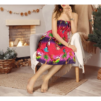 LA LEELA Women's Casual Beach Christmas A Line Slit Mini Dresses Tube Top Short Strapless Santa Dress For Women One Size Pink Santa Reindeer Sleigh 1 LA LEELA Women's Casual Beach Christmas A Line Slit Mini Dresses Tube Top Short Strapless Santa Dress For Women One Size Pink Santa Reindeer Sleigh